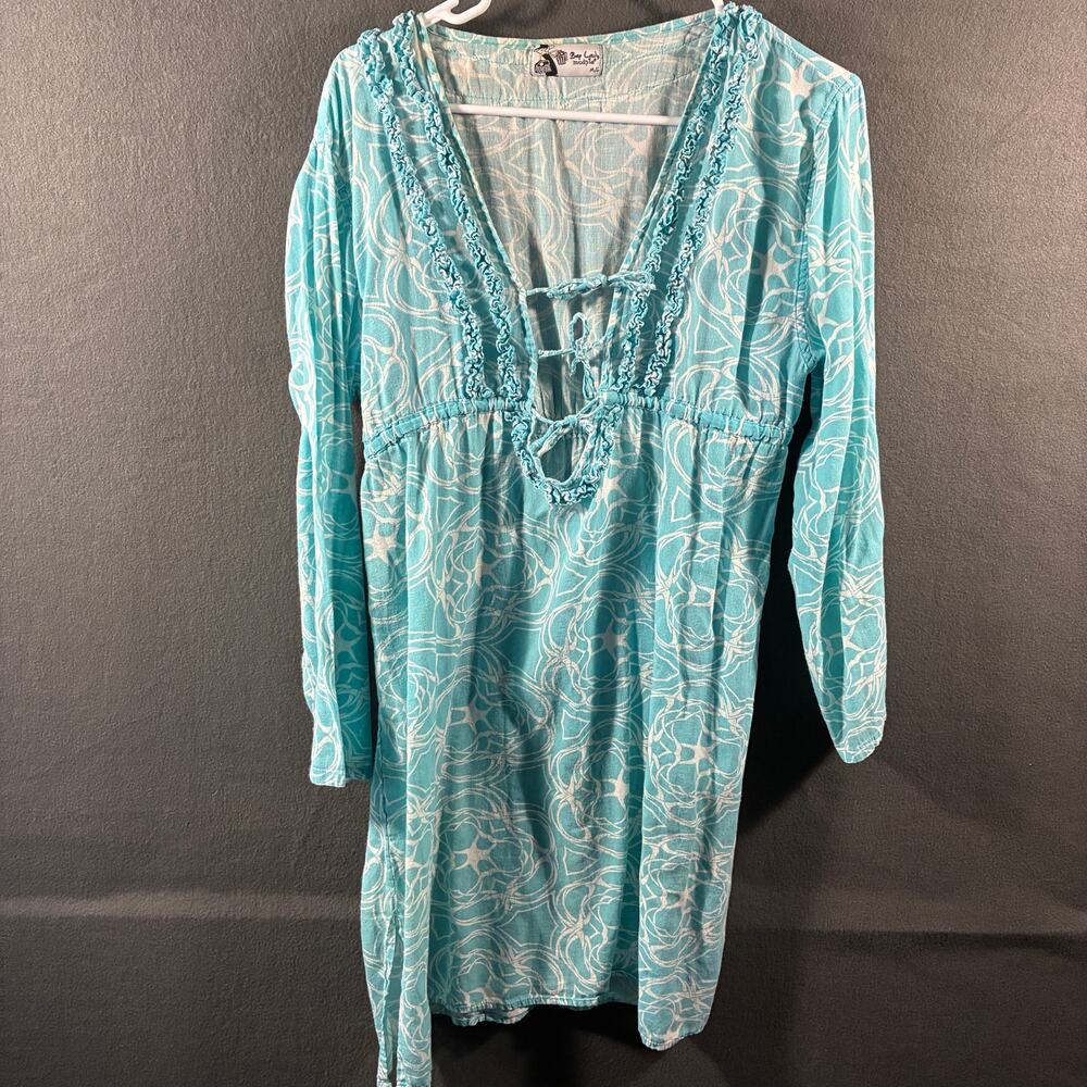 bag lady women linen coverup large blue coastal beach vacation‎ tropical swim
